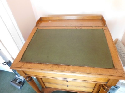 A Victorian oak clerk's desk, with galleried top with slope revealing desk top with the retailer's label for George Spademan, Cabinet Maker and Upholsterer, Stamford., over four fall flap drawer fronts, with Wellington locking action, opening to reveal pi - 2