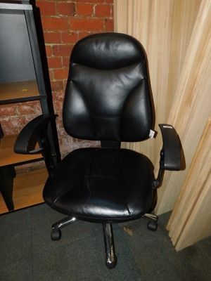 A black leatherette office chair.