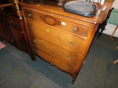 A mid 20thC Gibbard walnut three piece bedroom suite, comprising bed frame, dressing table and a chest of drawers. (3) - 2