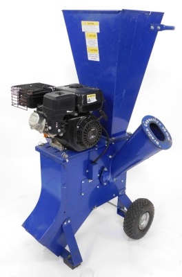 A TM=CH petrol wood chipper, model no. 24309, in blue.