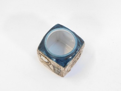 A Troika vase, square set with blue rim and circle panels, marked Troika T.B, 10cm high. - 2