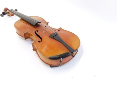 A quarter size violin, with two piece back, bearing label to interior, 51cm long, with box, in fitted carry case. - 2