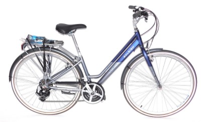 A Raleigh Pioneer lady's bicycle, with steel and blue frame, with cycle pump and accessories.