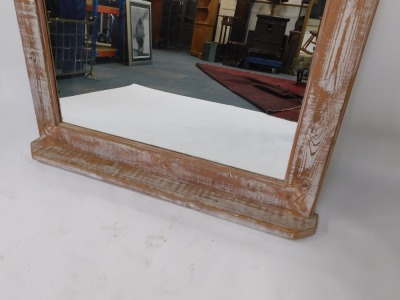 A limed pine framed rectangular hall mirror, with shelf, 204cm high, 103cm wide, 17cm deep. - 2