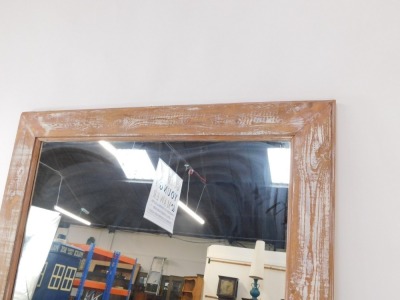 A limed pine framed rectangular hall mirror, with shelf, 204cm high, 103cm wide, 17cm deep. - 3