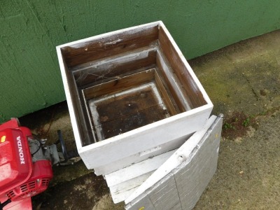 A white painted three tier bee hive, with a felt and silver lined roof, 83cm high, 61cm wide, 70cm deep. - 2