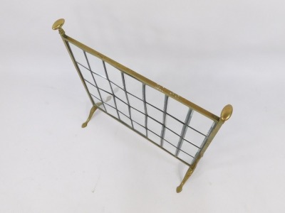 A Victorian brass and glass fire screen, the glass insert on brass supports, on out splayed feet, 67cm high, 63cm wide, approx 20cm deep. - 2