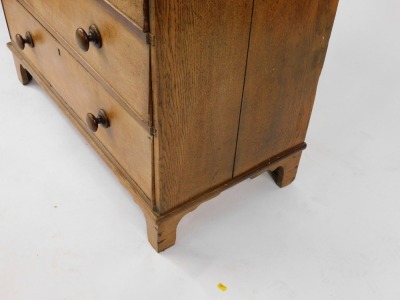 A 19thC light oak chest of two short and three long graduated drawers, with bun handles, raised on bracket feet, 97cm high, 97cm wide, 49cm deep. - 4