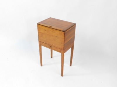 A 1930's walnut sewing table, the lift up lid enclosing a fitted interior, with a single drawer, raised on tapering, square legs, 59cm high, 34cm wide, 23cm deep. - 2