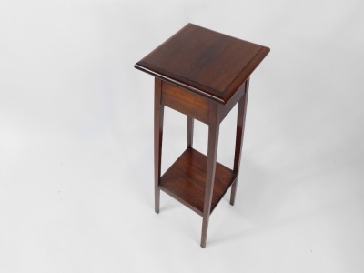 A Victorian mahogany jardiniere stand, with square top, raised on tapering square legs, united by an under tier, 89cm high, the base 27cm x 27cm. - 2