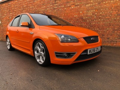 A 2006 Ford Focus ST-2 Sports 5-door Hatchback, registration WU56 OYJ, 2500cc in line five cylinder, c/w Ford Approved Mountune upgrade to 260bhp, ASBO orange with black roof, 132,911 recorded miles with full MOT (current to expire 6th January 2023) and s - 7