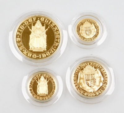 An Elizabeth II 1989 gold proof sovereign collection, to commemorate the 500th anniversary of the first gold sovereign 1489-1989, number 1223, comprising five pound coin, double sovereign, sovereign and half sovereign, in fitted case with certificate. - 2