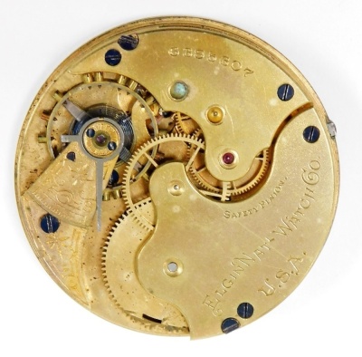 An Elgin National USA Watch Company full hunter pocket watch, with a white enamel dial and seconds dial with blue hands, numbered 6385307, in a yellow metal case marked TAS Boss 14k, guaranteed for twenty years, bezel wind. (AF) - 2