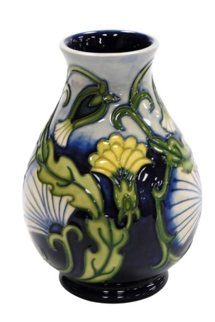 A Moorcroft pottery Rough Hawks Beard pattern vase, of baluster form, designed by Rachel Bishop, impressed marks, signature and dated 3.5.97, 13.5cm high.