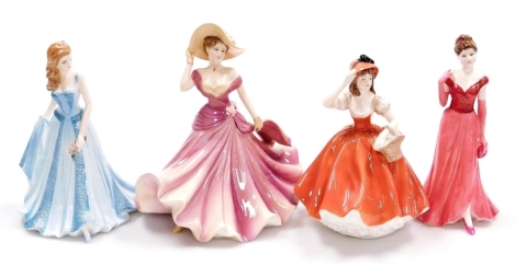 Four Coalport Ladies of Fashion porcelain figures, comprising Flora, Marion, Lady In Red, and Helena.