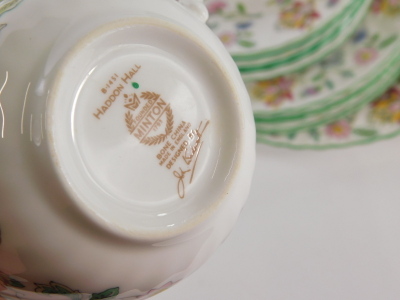 A Minton Haddon Hall pattern part dinner and tea service, to include teapot,10cm high, plates, cups, saucers, sideplates, dinner plates, bowls, etc., printed marks beneath. (a quantity) - 2