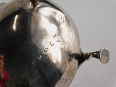 A George II silver sauce boat by James Crawford, with flying scroll handle, flared rim and triple hoof feet, Newcastle 1757, 12cm high. 4.5oz. - 2