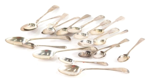 Various silver tea spoons, dessert spoons etc, George III and later, to include Newcastle, various dates and makers, 11oz (a quantity)