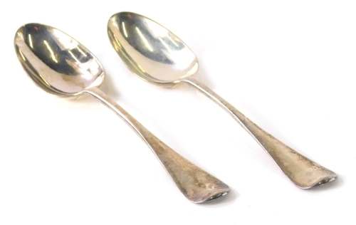 A pair of George II silver table spoons by James Kirkup, old English pattern, Newcastle 1744, 20cm long, 4.4oz.