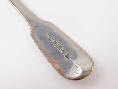 A set of three Victorian silver dessert spoons by Reid & Sons, fiddle pattern, initialled, Newcastle 1843, 17cm long, 4.3oz. - 2