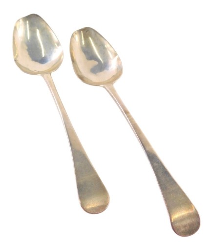 A pair of George III silver table spoons by Mercy Ashworth, old English pattern, Newcastle c.1795, 21cm long, 3.3oz. (2)