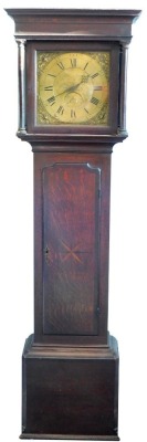 Thomas Noon, Ashby. An early 19thC longcase clock, the square dial with brass spandrels with thirty hour four pillar movement, in an oak and mahogany cross banded case, the door decorated with a star, 189cm high.