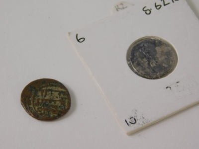 A Roman coin, Hadrian Denarius, 117-38 and a further Roman style coin. (2) - 2