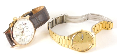 A Seiko quartz gentleman's wristwatch, with gold coloured face and baton pointers and numerals, with link bracelet and a Sekonda fashion watch with 4cm dia. dial. (2)