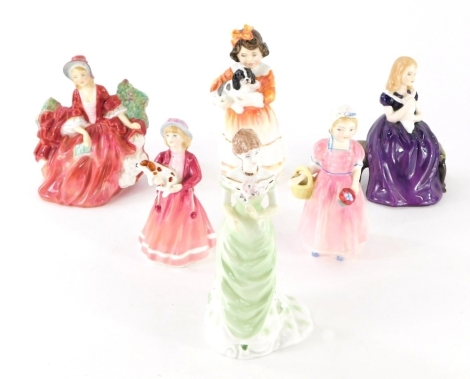 Various Royal Doulton figures, Tinkle Bell, HN1677, printed marks beneath, 11cm high, and various others, Affection, Faithful Friend, My First Figurine, etc. (6)