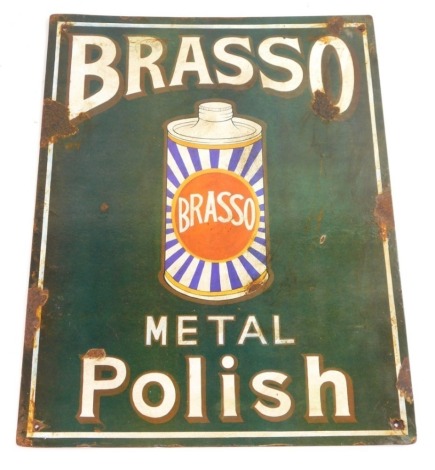 A Brasso Metal Polish advertising sign, 40cm x 31cm. (AF)