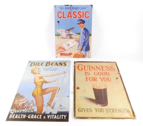 A modern metal Guinness Is Good For You advertising sign, 37cm high, various other signs. (a quantity)