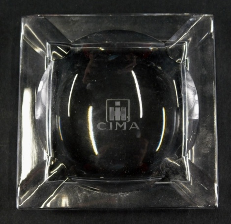 A CIMA Baccarat glass ashtray, in fitted box, 11cm wide.