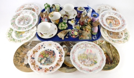 Various china ornaments and effects, collectors plates, pottery figures, Royal Doulton The Store Stump and others, Beatrix Potter, wall plates, posies, etc. (a quantity)