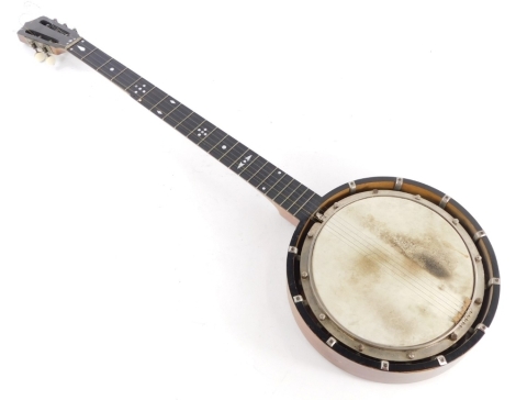 A rosewood cased five string banjo, 88cm long.