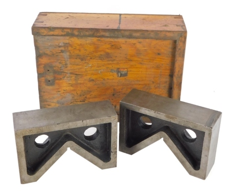 Engineering tools, two metal moulds in a box indistinctly labelled Bration.