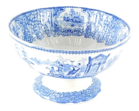 A 19thC blue and white pottery fruit bowl, by J & M P Bell, Glasgow design, 26cm diameter, printed marks beneath.