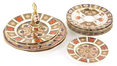 Various Royal Crown Derby Imari pattern and other wares, an Imari 1128 pattern saucer, 16cm diameter, various others, other patterns, candle snuffer, marked 1128, etc. (a quantity)