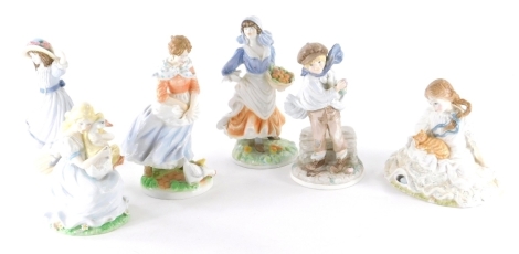 Various Royal Worcester Old Country Ways figures, to include Farmer's Wife, limited edition 2487 of 9500, printed marks beneath, 21cm high, various other similar figures. (6)