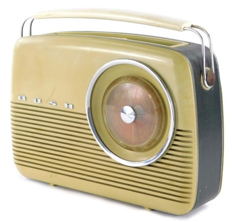 A vintage Bush radio, in shaped case, 31cm wide.