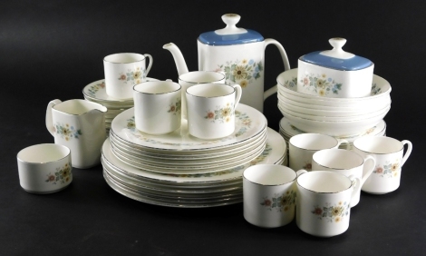 A Royal Doulton Pastorale part dinner service, to include dinner plates, coffee pot, 24cm high, milk jug, plates, side plates, sugar bowl, etc., printed marks beneath (a quantity)