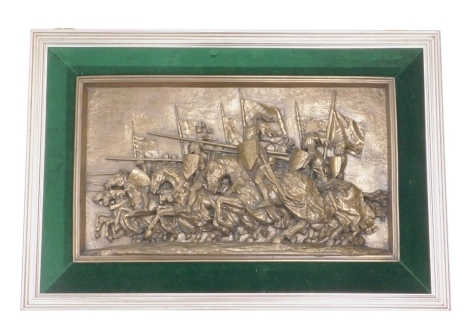 A Marcus Designs raised plaque, heraldic scene, 49cm x 68cm.