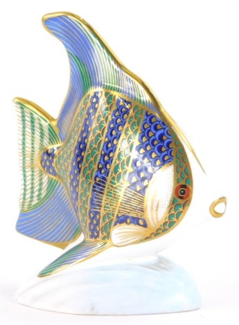 A Royal Crown Derby paperweight ornament, angel fish, silver stopper, 13cm high (second).