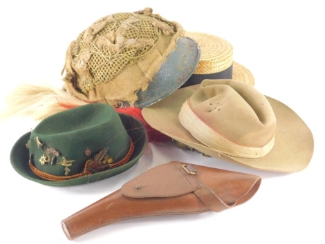 Ladies hats to include Franz Scherzer in green velvet with badges, straw boater and various other hats, etc. (a quantity).