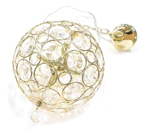 A Murano style crystal and gilt metal plain orb modern light fitting, 20cm high.