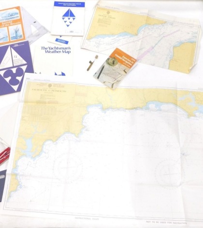 Various navigation and other geometry pieces, maps, exercises in coastal navigation books, etc. (a quantity).