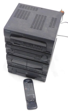 A Kenwood stacking music system, A083lRC-83 with remote control, 40cm high.