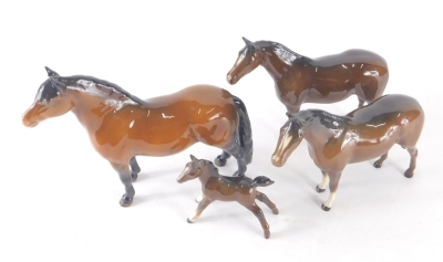 Various Beswick horses and a foal, to include Dartmoor pony, 17cm high, etc. (4)