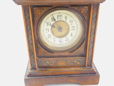 A late 19thC mantel clock, of small proportion, the 7cm diameter Arabic dial, surmounted by an arched dome, on bracket feet, key wind movement and a modern Black Forest style cuckoo clock. (2) - 2