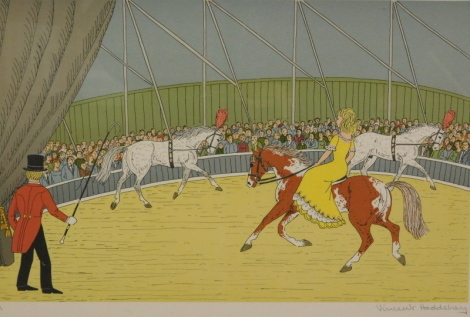 •Vincent Haddelsey (1934-2010). Big Top Circus, figures on horses, artist signed lithograph, 28cm x 43cm.