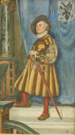 19thC Continental School. Nobleman, watercolour, indistinctly initialled and dated (18)94, 18cm x 10cm